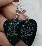 Horoscope Astrological Sign Leo Guitar Pick Earrings with Metallic Silver Swarovski Crystals