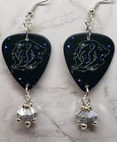 Horoscope Astrological Sign Leo Guitar Pick Earrings with Metallic Silver Swarovski Crystal Dangles