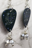 Horoscope Astrological Sign Leo Guitar Pick Earrings with Metallic Silver Swarovski Crystal Dangles