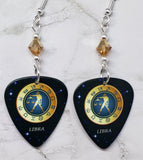 Horoscope Astrological Sign Libra Guitar Pick Earrings with Metallic Sunshine Swarovski Crystals