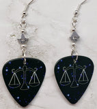 Horoscope Astrological Sign Libra Guitar Pick Earrings with Metallic Silver Swarovski Crystals