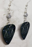 Horoscope Astrological Sign Libra Guitar Pick Earrings with Metallic Silver Swarovski Crystals