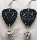 Horoscope Astrological Sign Libra Guitar Pick Earrings with Metallic Silver Swarovski Crystal Dangles