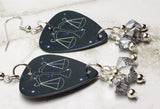 Horoscope Astrological Sign Libra Guitar Pick Earrings with Metallic Silver Swarovski Crystal Dangles