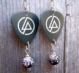 Linkin Park LP Emblem Guitar Pick Earrings with Ombre Pave Bead Dangles