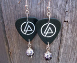 Linkin Park LP Emblem Guitar Pick Earrings with Ombre Pave Bead Dangles