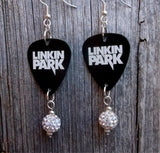 Linkin Park Guitar Pick Earrings with White Pave Bead Dangles