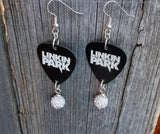Linkin Park Guitar Pick Earrings with White Pave Bead Dangles
