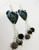 Linkin Park Guitar Pick Earrings with Pave Bead Dangles
