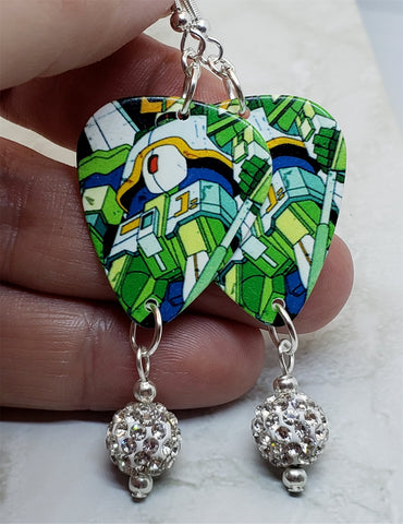 Linkin Park Reanimation Guitar Pick Earrings with White Pave Bead Dangles