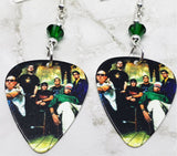 Linkin Park Group Picture Guitar Pick Earrings with Emerald Green Swarovski Crystals