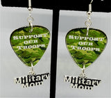 Support Our Troops Camo Military Mom Guitar Pick Earrings