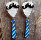 Mr. Guitar Pick Earrings with Mustache and Tie - Pick Your Color