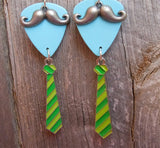 Mr. Guitar Pick Earrings with Mustache and Tie - Pick Your Color