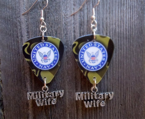 Navy Insignia Military Wife Guitar Pick Earrings