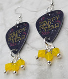Happy New Year Guitar Pick Earrings with Yellow Opal Swarovski Crystal Dangles