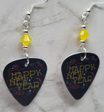 Happy New Year Guitar Pick Earrings with Yellow Opal Swarovski Crystals