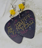 Happy New Year Guitar Pick Earrings with Yellow Opal Swarovski Crystals