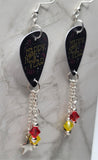 Happy New Year Guitar Pick Earrings with Silver Star Charm and Swarovski Crystal Dangles