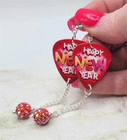 Happy New Year Guitar Pick Earrings with Hyacinth 2xAB Pave Dangles