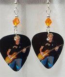 Pearl Jam Mike McCready Guitar Pick Earrings with Orange Swarovski Crystals