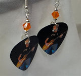 Pearl Jam Mike McCready Guitar Pick Earrings with Orange Swarovski Crystals