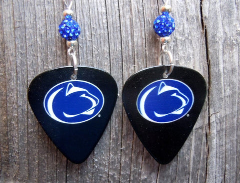 Penn State Lions Guitar Pick Earrings with Blue Pave Beads