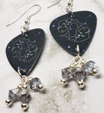 Horoscope Astrological Sign Pisces Guitar Pick Earrings with Metallic Silver Swarovski Crystal Dangles