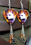 Pit Bull Guitar Pick Earrings with Paw Print Charm and Swarovski Crystal Dangles