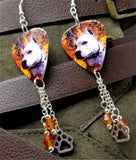 Pit Bull Guitar Pick Earrings with Paw Print Charm and Swarovski Crystal Dangles