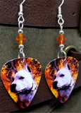 Pit Bull Guitar Pick Earrings with Fire Opal Swarovski Crystals