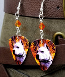 Pit Bull Guitar Pick Earrings with Fire Opal Swarovski Crystals