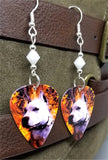 Pit Bull Guitar Pick Earrings with White Alabaster Swarovski Crystals