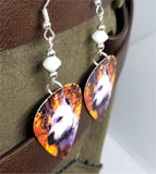 Pit Bull Guitar Pick Earrings with White Alabaster Swarovski Crystals