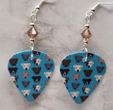Pit Bull Guitar Pick Earrings with Smoked Topaz Swarovski Crystals