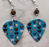 Pit Bull Guitar Pick Earrings with Brown Pave Beads