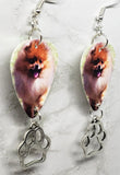 Pomeranian Guitar Pick Earrings with Paw Print Charms
