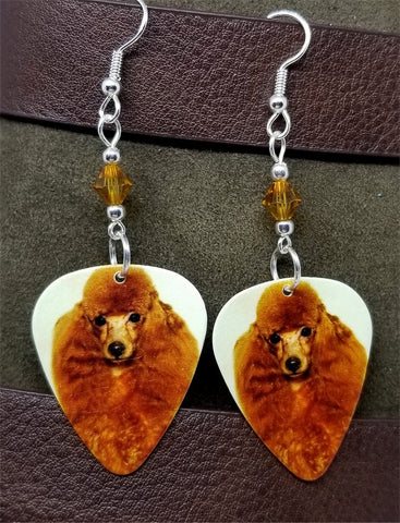 Apricot Poodle Guitar Pick Earrings with Topaz Swarovski Crystals