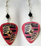 Porsche Emblem Guitar Pick Earrings with Black Swarovski Crystals