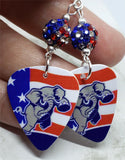 CLEARANCE Angry Republican Symbol Elephant Guitar Pick Earrings with American Flag Pave Beads