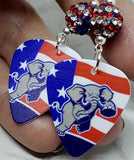 CLEARANCE Angry Republican Symbol Elephant Guitar Pick Earrings with American Flag Pave Beads
