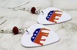 Republican Symbol Elephant Guitar Pick Earrings with Red Swarovski Crystals
