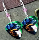 Rottweiler Guitar Pick Earrings with Pink Swarovski Crystals