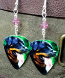 Rottweiler Guitar Pick Earrings with Pink Swarovski Crystals