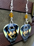 Rottweiler Puppy Guitar Pick Earrings with Topaz Swarovski Crystals