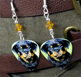 Rottweiler Puppy Guitar Pick Earrings with Topaz Swarovski Crystals