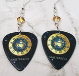 Horoscope Astrological Sign Sagittarius Guitar Pick Earrings with Metallic Sunshine Swarovski Crystals