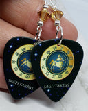 Horoscope Astrological Sign Sagittarius Guitar Pick Earrings with Metallic Sunshine Swarovski Crystals