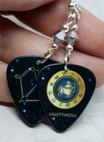 Horoscope Astrological Sign Sagittarius Guitar Pick Earrings with Metallic Silver Swarovski Crystals