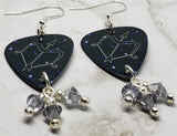 Horoscope Astrological Sign Sagittarius Guitar Pick Earrings with Metallic Silver Swarovski Crystal Dangles